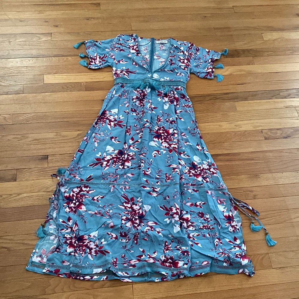 Yireh Indi Boho Floral Maxi Dress in Prim Tosca